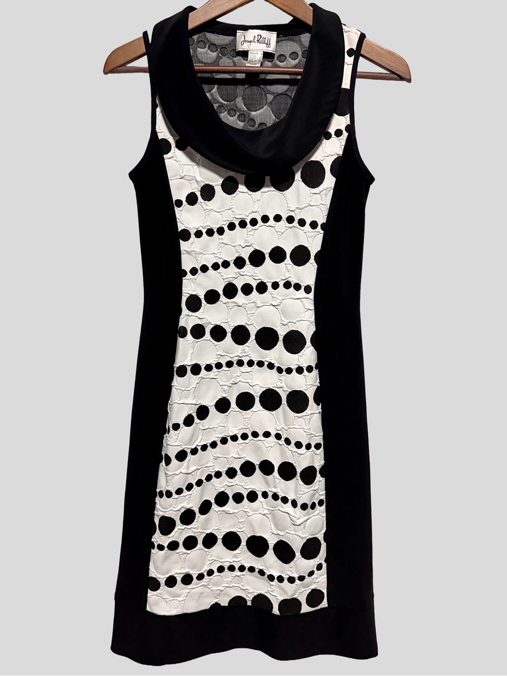 Joseph Ribkoff Black White Textured Polka Dot Sheath Dress Cowl Neck 6